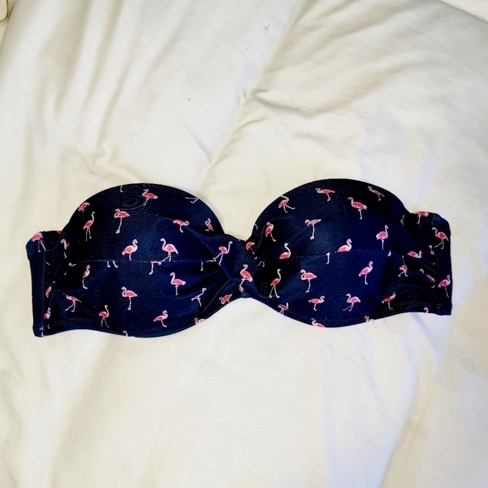 Gap Navy Blue Pink Flamingo Bandeau Swimsuit Top Bathing Suit M